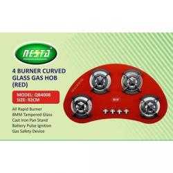 NESTA 92CM 4 BURNER CURVED GLASS GAS HOB |QB4008|(RED) deluxe.com.ng