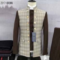 COFFEE BROWN AND LIGHT BROWN STRIPPED MANAGER SUIT WITH GOLDEN BUTTONS-deluxe.com.ng