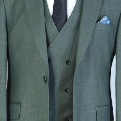 EXECUTIVE ARMY GREEN 3 PIECE TURKER SUIT WITH BLACK BUTTON [SWNL]
