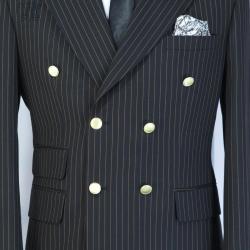 EXECUTIVE BLACK AND BROWN STRIPPED BREASTED TURKEY SUIT WITH GOLDEN BUTTON-deluxe.com.ng