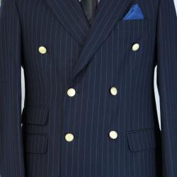 EXECUTIVE BLACK AND LIGHT GREY STRIPPED TURKEY SUIT WITH GOLDEN BUTTON-deluxe.com.ng