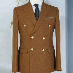 EXECUTIVE CHOCOLATE BROWN BREASTED TURKEY SUIT WITH GOLDEN BUTTON [SWNL]