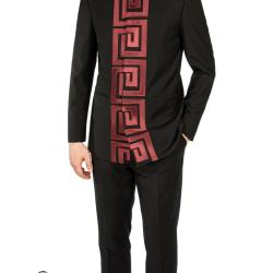EXECUTIVE COFFEE BROW LONGSLEEVE SUIT WITH RED FENDI DESIGN WITH NORMAL COLLAR [SWNL]