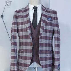 EXECUTIVE DARK AND LIGHT BROWN 3 PIECE CHECKERS SUIT WITH ONE BUTTON