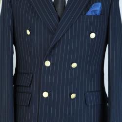 EXECUTIVE DARK GREY STRIPPED BREASTED TURKEY SUIT WITH GOLDEN BUTTON-deluxe.com.ng