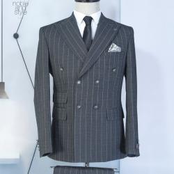 EXECUTIVE GREY AND LIGHT GREY STRIPPED TURKEY SUIT WITH GOLDEN BUTTON-deluxe.com.ng