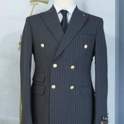 EXECUTIVE LIGHT GREY STRIPPED BREASTED TURKEY SUIT WITH GOLDEN BUTTON-deluxe.com.ng