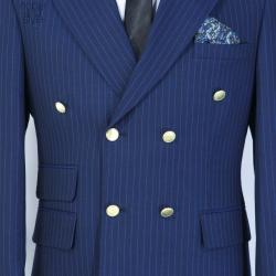 EXECUTIVE NAVY BLUE AND BLUE STRIPPED TURKEY SUIT WITH GOLDEN BUTTON-deluxe.com.ng