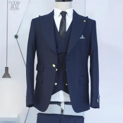 EXECUTIVE NEVY BLUE 3 PIECE TURKEY SUIT WITH GOLDEN BUTTON-deluxe.com.ng
