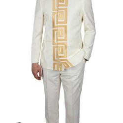 EXECUTIVE WHITE LONGSLEEVE FENDI GOLDEN DESIGN SUIT WITH NORMAL COLLAR [SWNL] 