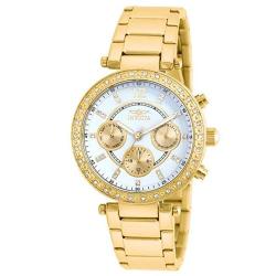 INVICTA 21387 WOMEN’S ANGEL SILVER DIAL YELLOW GOLD CRYSTAL BRACELET WATCH - Deluxe.com.ng