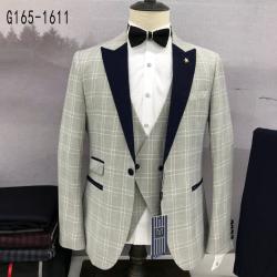 LIGHT GREY CHECKERS 3 PIECE TURKEY SUIT WITH TOUCH OF BLACK AND ONE BUTTON [SWNL]-deluxe.com.ng