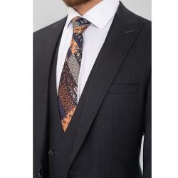 GREY TURKEY SUIT AND BROWN AND ORANGE DESIGN TIE (COMPLETE) WITH ONE BUTTON | AVAILABLE IN ALL SIZES (DEJOS) (N) - deluxe.com.ng