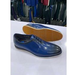 EXECUTIVE BLUE AND BLACK NOSE SHOE WITH DOTTED LINES AND LACE | AVAILABLE IN ALL SIZES (DEJOS) (N) - deluxe.com.ng