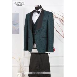EXQUISITE DARK GREEN AND BLACK CEREMONIAL THREE PIECES TURKEY SUIT WITH BLACK BUTTONS | AVAILABLE IN ALL SIZES (SWNL) (N) - deluxe.com.ng