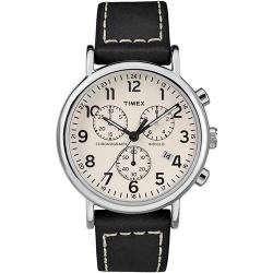 TIMEX TW2R42800 MEN’S WEEKENDER CHRONOGRAPH BLACK LEATHER MEDIUM WATCH - deluxe.com.ng