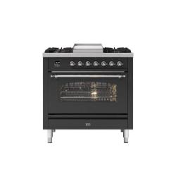 ILVE P09FNE3/MGC 90cm MILANO DUAL FUEL SINGLE OVEN RANGER COOKER WITH 4 GAS BURNERS & FRYTOP – MATT GRAPHITE WITH CHROME TRIM - deluxe.com.ng