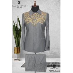 EXECUTIVE LIGHT GREY TURKEY SUIT WITH GOLDEN DESIGN AND COLLAR | AVAILABLE IN ALL SIZES (DEFAS) (N) | AVAILABLE IN ALL SIZES (DEFAS) (N) - deluxe.com.ng