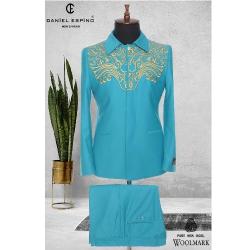 EXECUTIVE SKY BLUE TURKEY SUIT WITH GOLDEN DESIGN AND COLLAR | AVAILABLE IN ALL SIZES (DEFAS) (N) - deluxe.com.ng