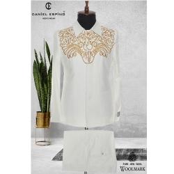 EXECUTIVE WHITE TURKEY SUIT WITH GOLDEN DESIGN AND COLLAR | AVAILABLE IN ALL SIZES (DEFAS) (N) - deluxe.com.ng