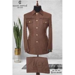EXECUTIVE DARK BROWN TURKEY SUIT WITH COLLAR AND GOLDEN BUTTONS | AVAILABLE IN ALL SIZES (DEFAS) (N) - deluxe.com.ng