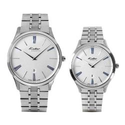KOLBER GENEVE HIS & HERS ROUND WHITE DIAL STAINLESS STEEL WATCH