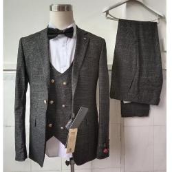 DARK GREY CHECKERS SUIT WITH ONE BUTTON SUIT | AVAILABLE IN ALL SIZES (MADU) (N) - deluxe.com.ng