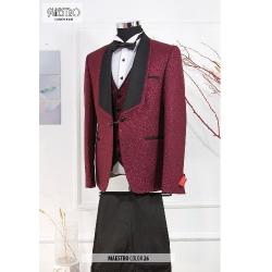 EXQUISITE MAROON AND BLACK CEREMONIAL THREE PIECES TURKEY SUIT WITH BLACK BUTTONS | AVAILABLE IN ALL SIZES (SWNL) (N) - deluxe.com.ng