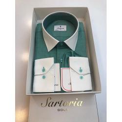  SARTORIA EXQUISITE GREEN LONG SLEEVE SHIRT WITH WHITE COLLAR AND WHITE CUFF | AVAILABLE IN ALL SIZES (SWNL) (N) - deluxe.com.ng 