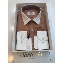  SARTORIA EXQUISITE CHOCOLATE BROWN LONG SLEEVE SHIRT WITH WHITE COLLAR AND WHITE CUFF | AVAILABLE IN ALL SIZES (SWNL) (N) - deluxe.com.ng 