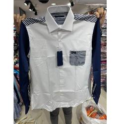 EXQUISITE WHITE AND NAVY BLUE, PARTLY STRIPPED LONG SLEEVE SHIRT | AVAILABLE IN ALL SIZES (SWNL) (N) - deluxe.com.ng