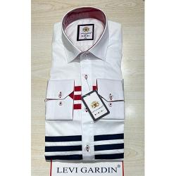 EXQUISITE WHITE, BLACK AND RED STRIPPED LONG SLEEVE SHIRT BY LEVI GARDIN | AVAILABLE IN ALL SIZES (SWNL) (N) - deluxe.com.ng