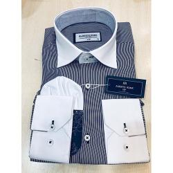 ALBERTO ROMA EXQUISITE BLACK STRIPPED, WHITE COLLAR AND WHITE CUFF LONG SLEEVE SHIRT | AVAILABLE IN ALL SIZES (SWNL) (N) - deluxe.com.ng 