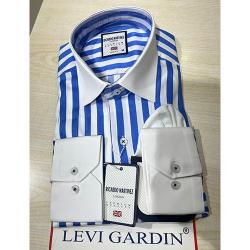 RICARDO MARTINEZ EXQUISITE WHITE AND BLUE STRIPPED LONG SLEEVE SHIRT AND WHITE COLLAR AND WHITE CUFF | AVAILABLE IN ALL SIZES (SWNL) (N) - deluxe.com.ng