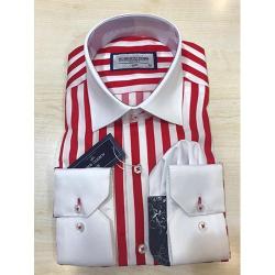  ALBERTO ROMA EXQUISITE WHITE AND RED STRIPPED LONG SLEEVE SHIRT AND WHITE COLLAR AND WHITE CUFF | AVAILABLE IN ALL SIZES (SWNL) (N) - deluxe.com.ng 
