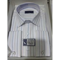 BALENCIAGA EXQUISITE WHITE AND TINY BLUE STRIPPED LONG SLEEVE SHIRT WITH CUFFLINGS AND BLUE BUTTONS | AVAILABLE IN ALL SIZES (SWNL) (N) - deluxe.com.ng