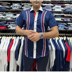 EXQUISITE NAVY BLUE SHORT SLEEVE SHIRT WITH WHITE, RED AND LIGHT BLUE STRIPES | AVAILABLE IN ALL SIZES (SWNL) (N) - deluxe.com.ng