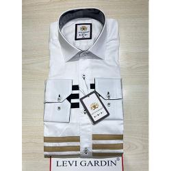 LEVI GARDIN EXQUISITE WHITE LONG SLEEVE SHIRT WITH BLACK AND BROWN STRIPES | AVAILABLE IN ALL SIZES (SWNL) (N) - deluxe.com.ng