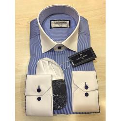 ALBERTO ROMA EXQUISITE TINY BLUE STRIPPED LONG SLEEVE SHIRT WITH WHITE COLLAR AND CUFF | AVAILABLE IN ALL SIZES (SWNL) (N) - deluxe.com.ng
