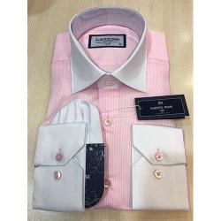 ALBERTO ROMA EXQUISITE TINY PINK STRIPPED LONG SLEEVE SHIRT WITH WHITE COLLAR AND CUFF | AVAILABLE IN ALL SIZES (SWNL) (N) - deluxe.com.ng