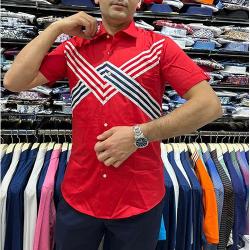 EXQUISITE RED SHORT SLEEVE SHIRT WITH V-SHAPED DESIGN SHIRT | AVAILABLE IN ALL SIZES (SWNL) (N) -deluxe.com.ng 