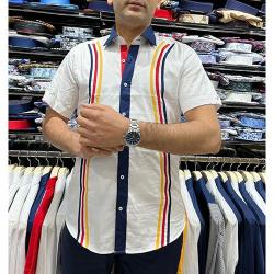  EXQUISITE SHORT SLEEVE SHIRT WITH NAVY BLUE, RED AND YELLOW STRIPE | AVAILABLE IN ALL SIZES (SWNL) (N) - deluxe.com.ng