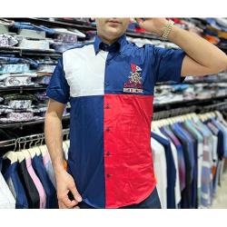  EXQUISITE NAVY BLUE, RED AND WHITE SHORT SLEEVE SHIRT | AVAILABLE IN ALL SIZES (SWNL) (N) - deluxe.com.ng