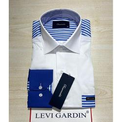  EXQUISITE WHITE SHIRT WITH BLUE, BLUE STRIPPES BY LEVI GARDIN | AVAILABLE IN ALL SIZES (SWNL) (N) - deluxe.com.ng