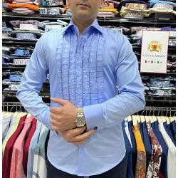EXQUISITE SKY BLUE LONG SLEEVE SHIRT WITH FRONT DESIGNER AND CUFFLINGS | AVAILABLE IN ALL SIZES (SWNL) (N) - deluxe.com.ng