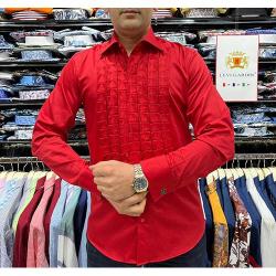 EXQUISITE RED LONG SLEEVE SHIRT WITH FRONT DESIGNER AND CUFFLING HOLES | AVAILABLE IN ALL SIZES (SWNL) (N) - deluxe.com.ng