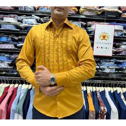 EXQUISITE YELLOW LONG SLEEVE SHIRT WITH FRONT DESIGNER AND CUFFLING HOLES | AVAILABLE IN ALL SIZES (SWNL) (N) - deluxe.com.ng