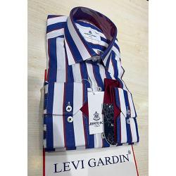 EXQUISITE WHITE LONG SLEEVE SHIRT WITH NAVY BLUE AND RED STRIPES BY LEVI GARDIN | AVAILABLE IN ALL SIZES (SWNL) (N) - deluxe.com.ng