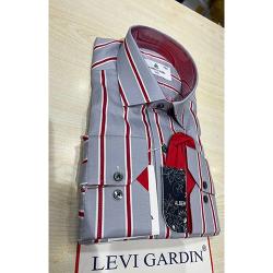 EXQUISITE GREY LONG SLEEVE SHIRT WITH RED AND WHITE STRIPES BY LEVI GARDIN | AVAILABLE IN ALL SIZES (SWNL) (N) - deluxe.com.ng