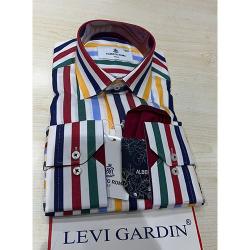 EXQUISITE WHITE LONG SLEEVE SHIRT WITH NAVY BLUE, RED, GREEN, SKY BLUE AND YELLOW STRIPES BY LEVI GARDIN | AVAILABLE IN ALL SIZES (SWNL) (N) - deluxe.com.ng